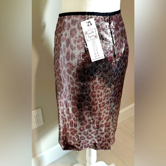𝅺NANETTE Lepore Bronze Brown Sequin Cheetah Leopard Skirt 🇺🇸 NWT Gorgeous - Picture 1 of 16